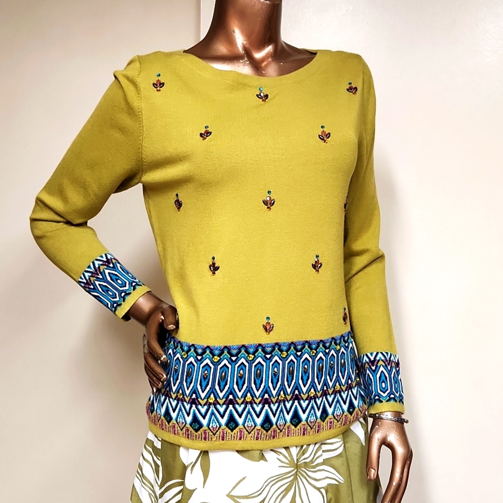 Like New Ruby Rd. Tribal Beadwork Sweater